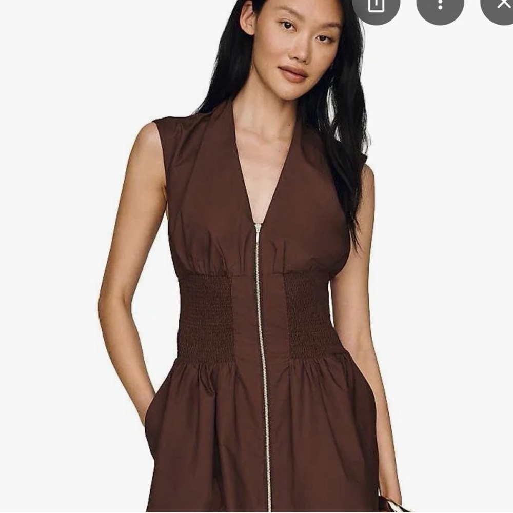Anthropologie Brown Sleeveless Zip-Front Midi Dress